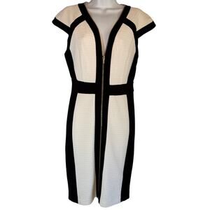 Caché women’s bodycon white black ColorBlock dress nwot front zip sexy sz small